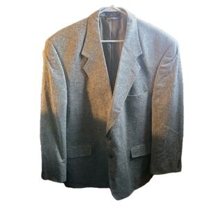 Vintage Barrington Mens Blazer Sport Coat 46R 100% Silk Gray Black Tweed USA